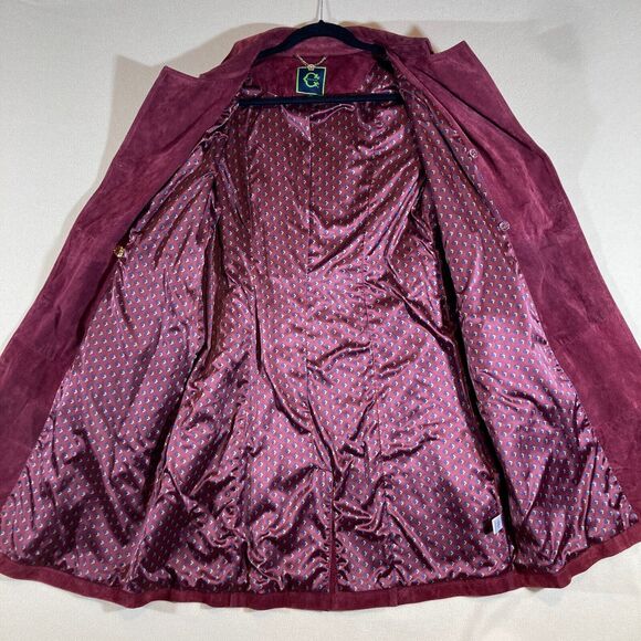 C Wonder Suede Trench Coat Women's Sz 10 Burgundy Red Lined Double Breasted - Picture 2 of 12